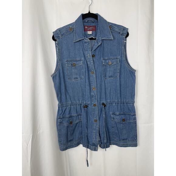 Denim & Co. Jackets & Blazers - Vintage Denim & Co. Women Utility Jean Vest Button Cinched Waist Oversize Sm